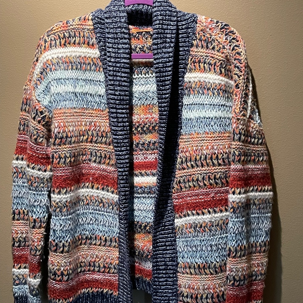 Knitted and Knotted multi color open cardigan